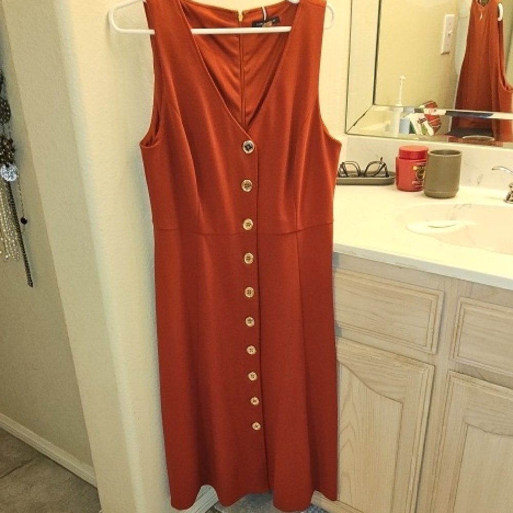 Tommy Hilfiger Sleeveless Midi Dress - Rust